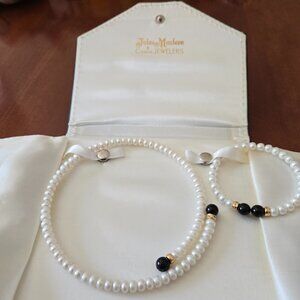 Freshwater Pearl and Onyx Choker Necklace and matching Bracelet